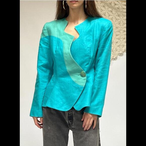 Vintage 80s NWT Magali Collection blue shades skirted suit - Picture 5 of 5